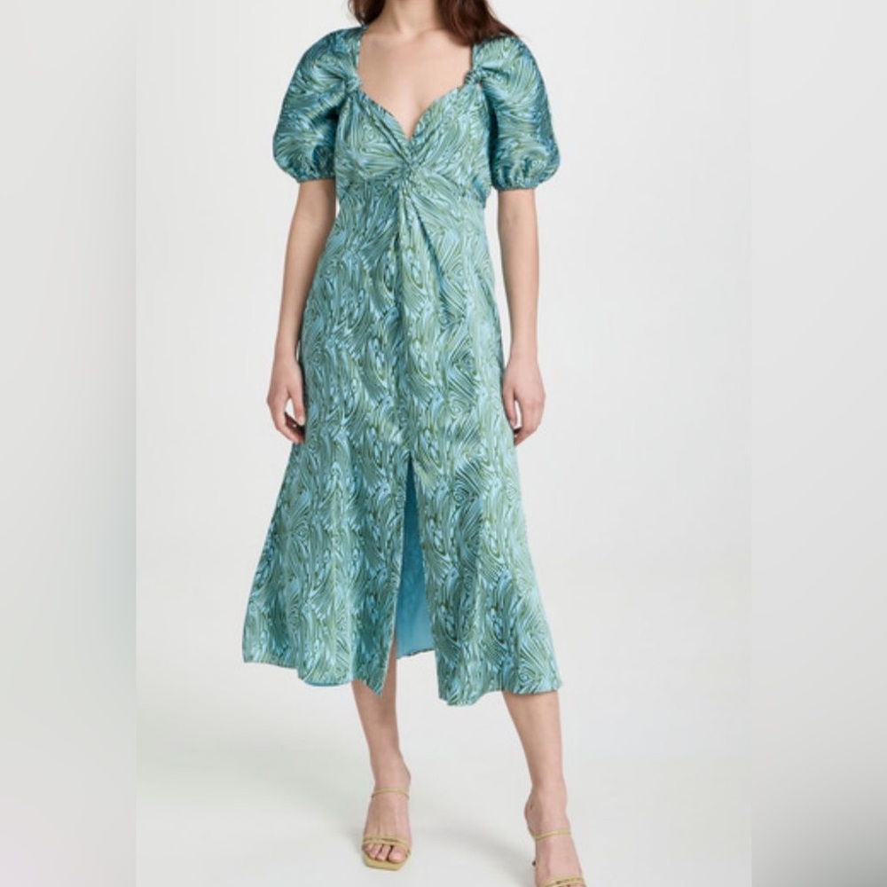 Cinq à Sept Marice Short Sleeve Satin Dress in Celeste Multi | Women’s Size 10
